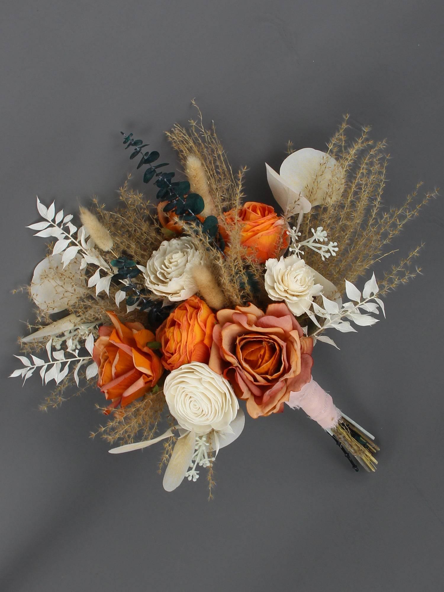 13.7 inch wide Terracotta Beige Bridesmaid Bouquet - Rinlong Flower