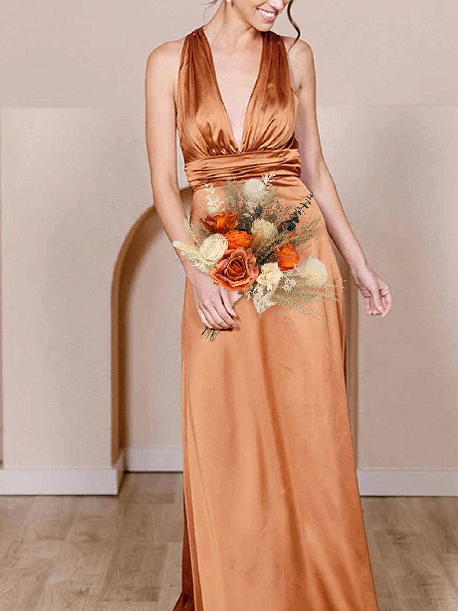 13.7 inch wide Terracotta Beige Bridesmaid Bouquet - Rinlong Flower