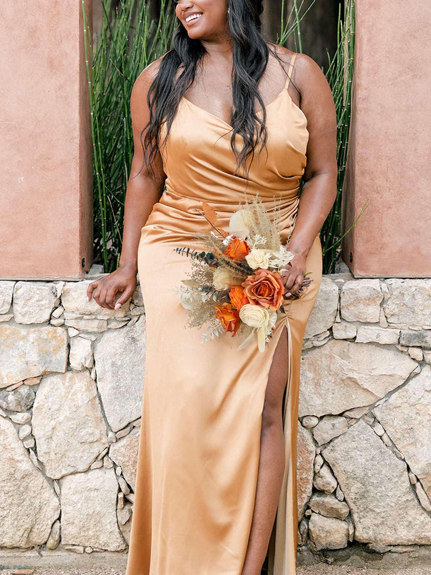 13.7 inch wide Terracotta Beige Bridesmaid Bouquet 13.7 inch wide Terracotta Beige Bridesmaid Bouquet