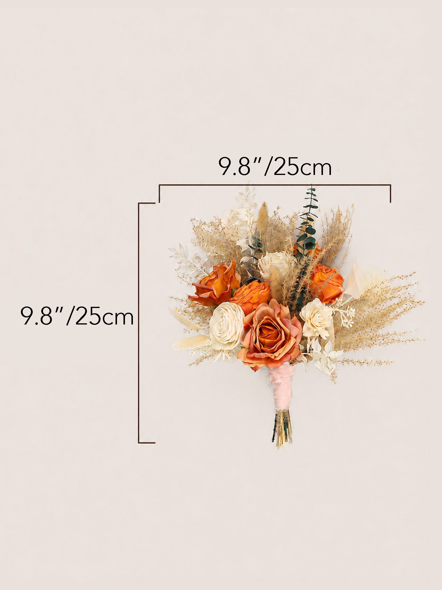 9.8 inch wide Terracotta Beige Bridesmaid Bouquet - Rinlong Flower