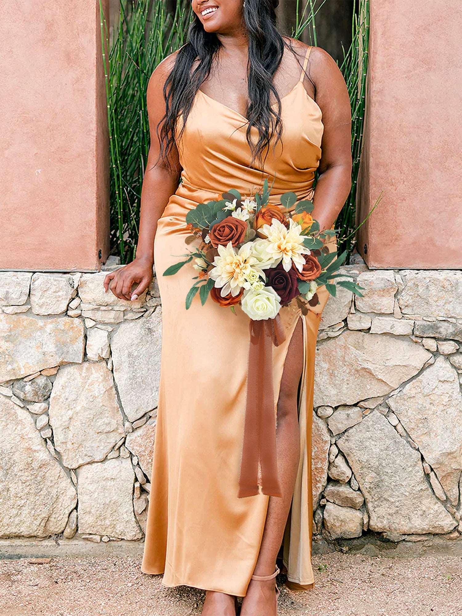 11.8 inch wide Terracotta Bridesmaid Bouquet for Maid of Honor - Rinlong Flower