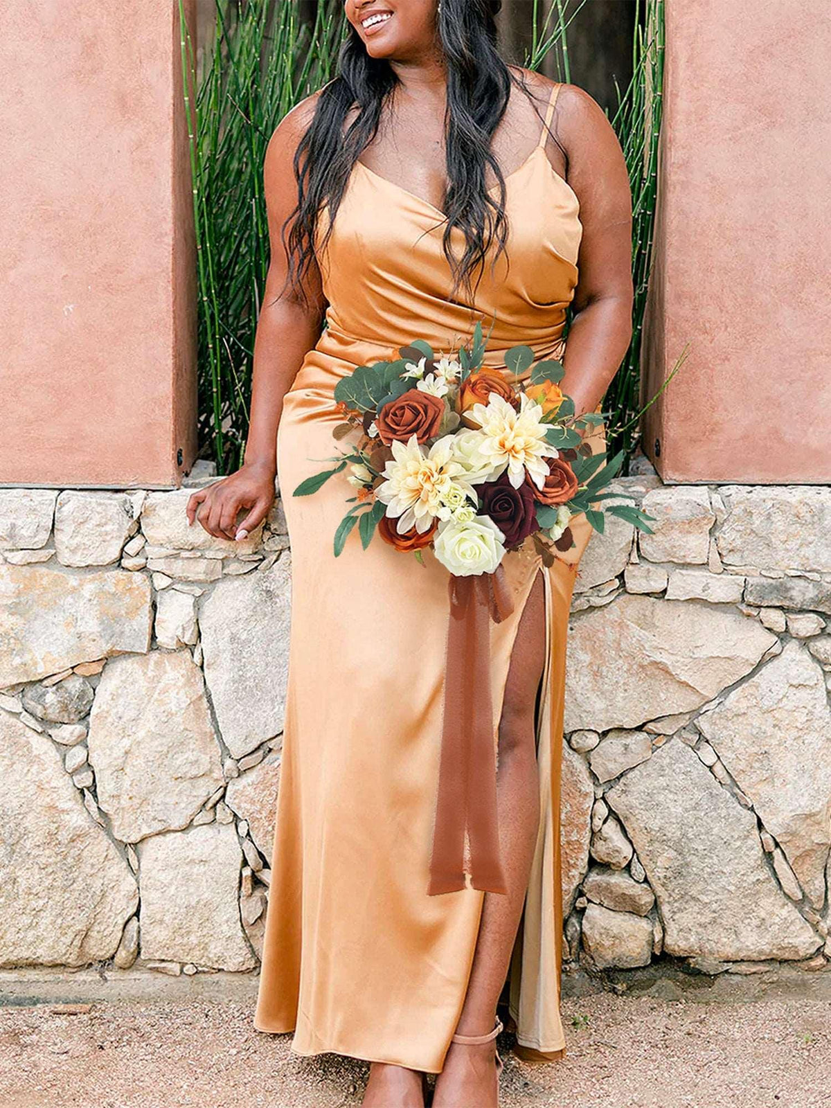 11.8 inch wide Terracotta Bridesmaid Bouquet for Maid of Honor - Rinlong Flower