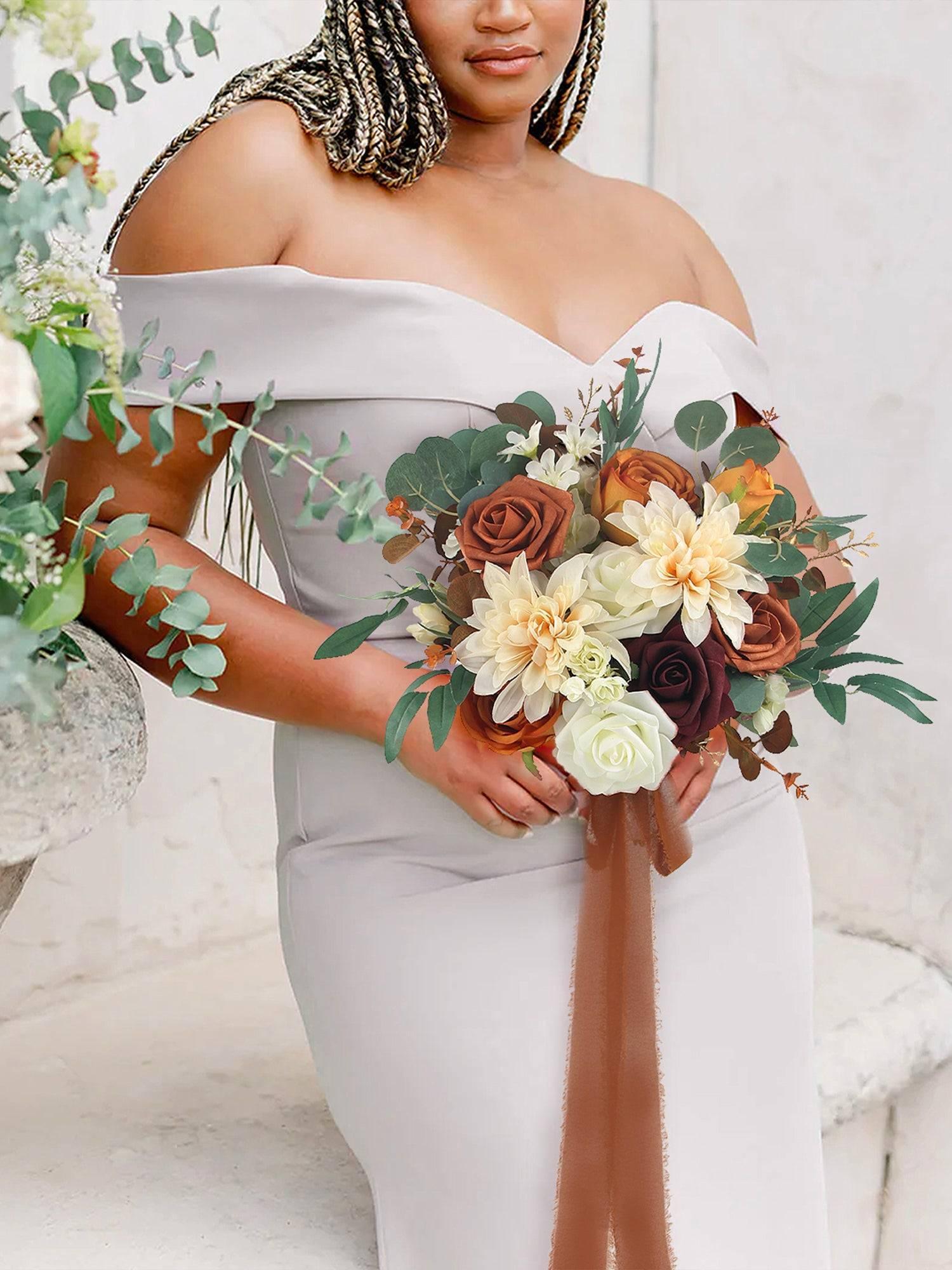 11.8 inch wide Terracotta Bridesmaid Bouquet for Maid of Honor - Rinlong Flower