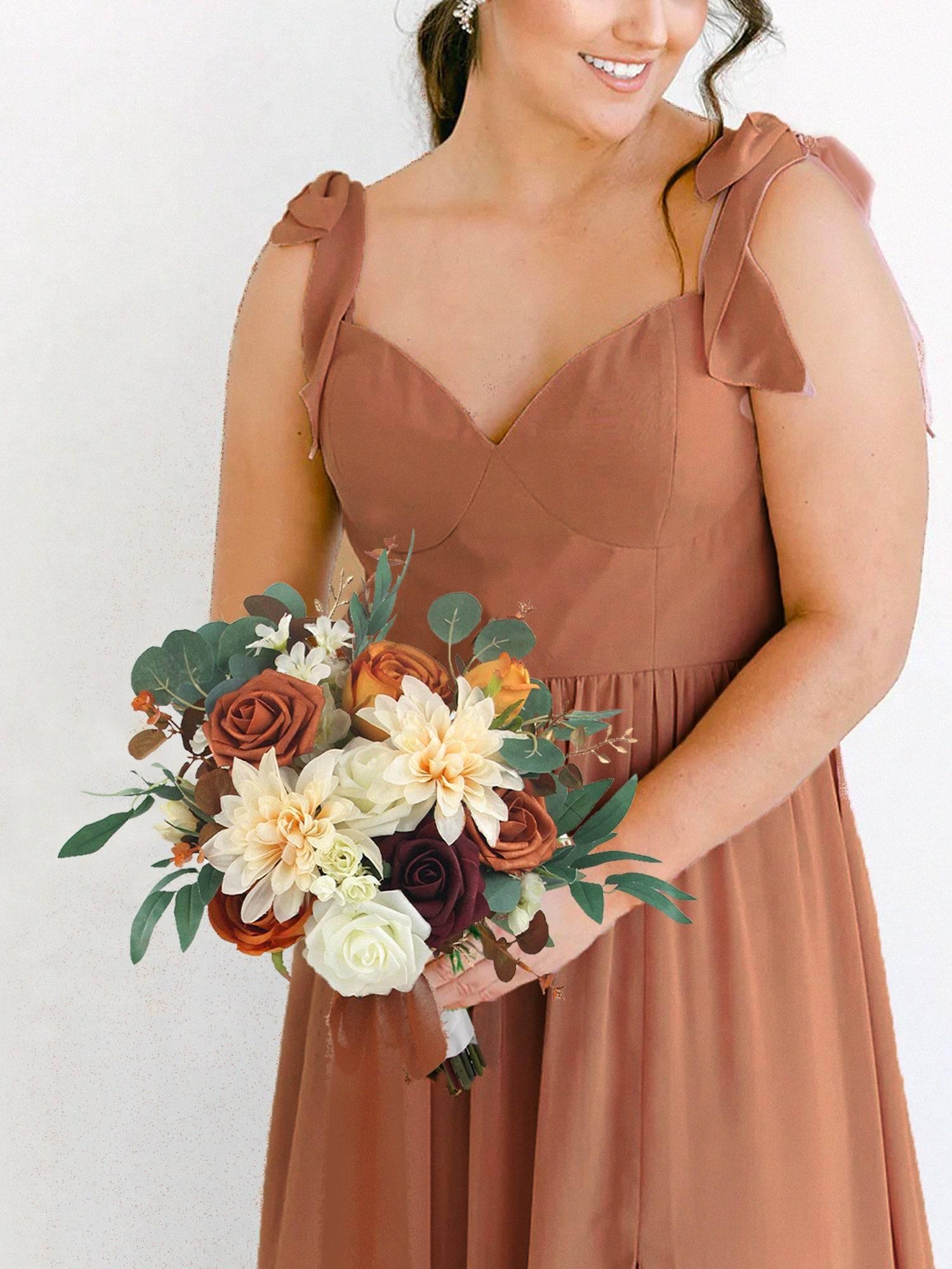 11.8 inch wide Terracotta Bridesmaid Bouquet for Maid of Honor - Rinlong Flower