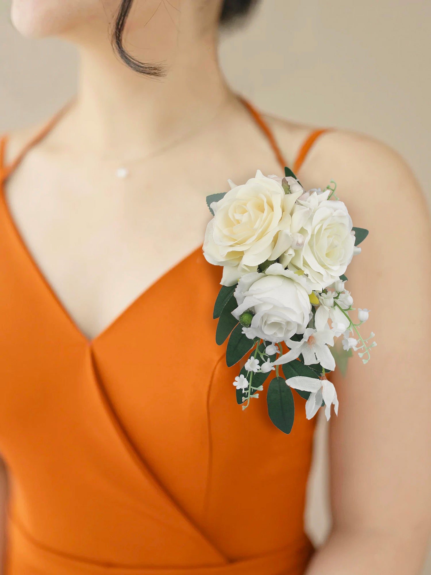White and Sage Shoulder Corsage