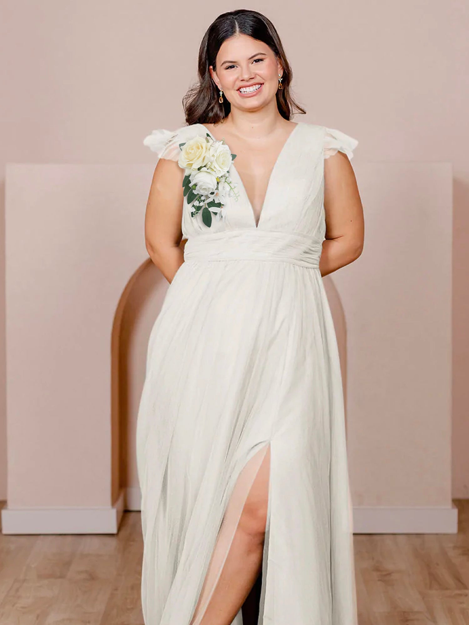 White and Sage Shoulder Corsage