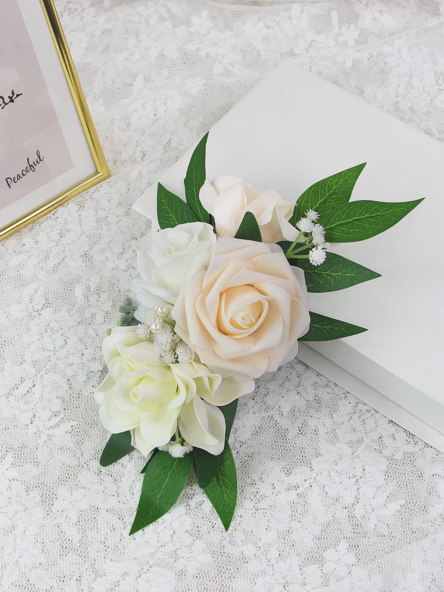 White & Champagne Shoulder Corsage