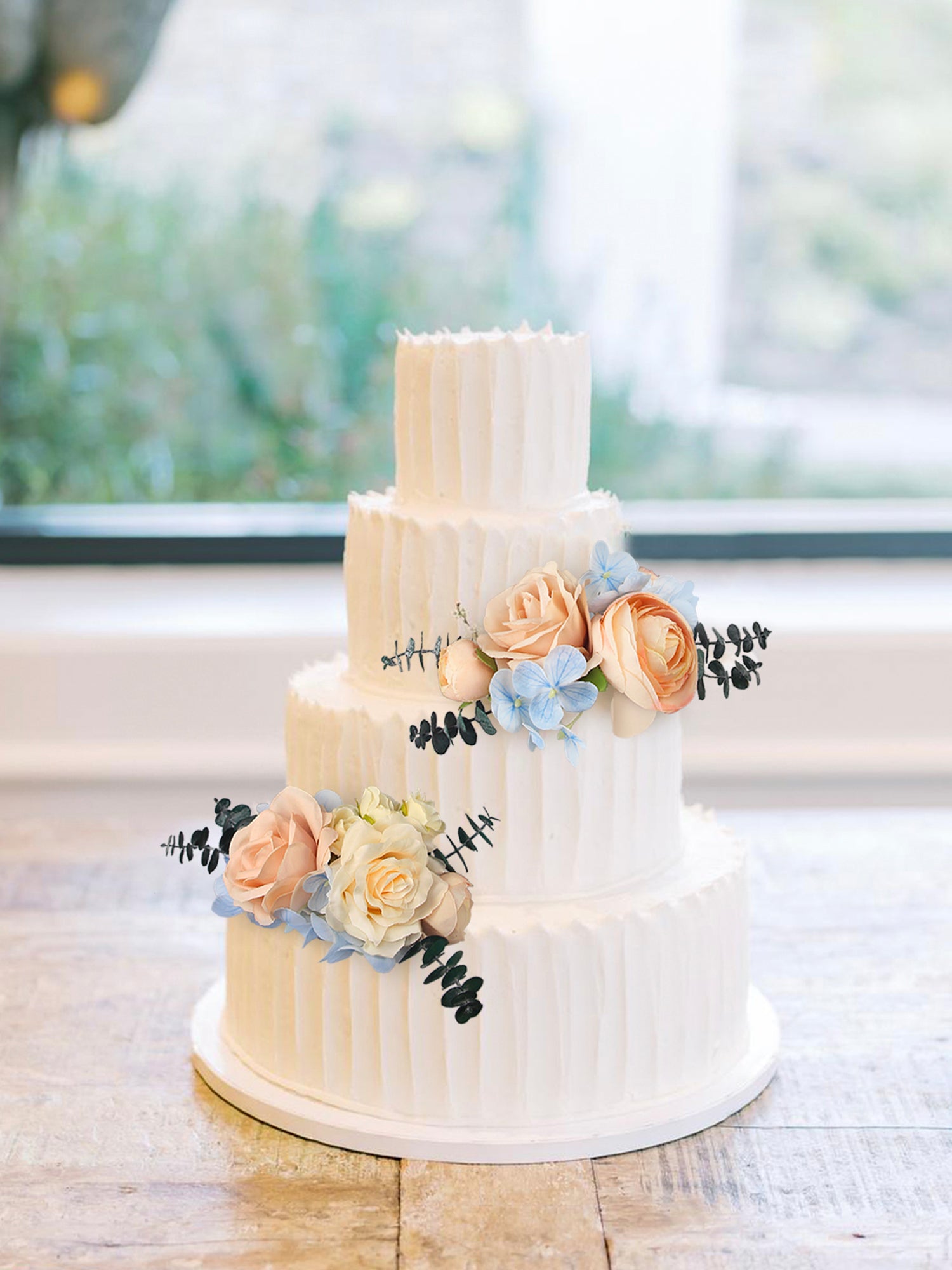 2Pcs Peach & Baby Blue Cake Topper Flowers Set