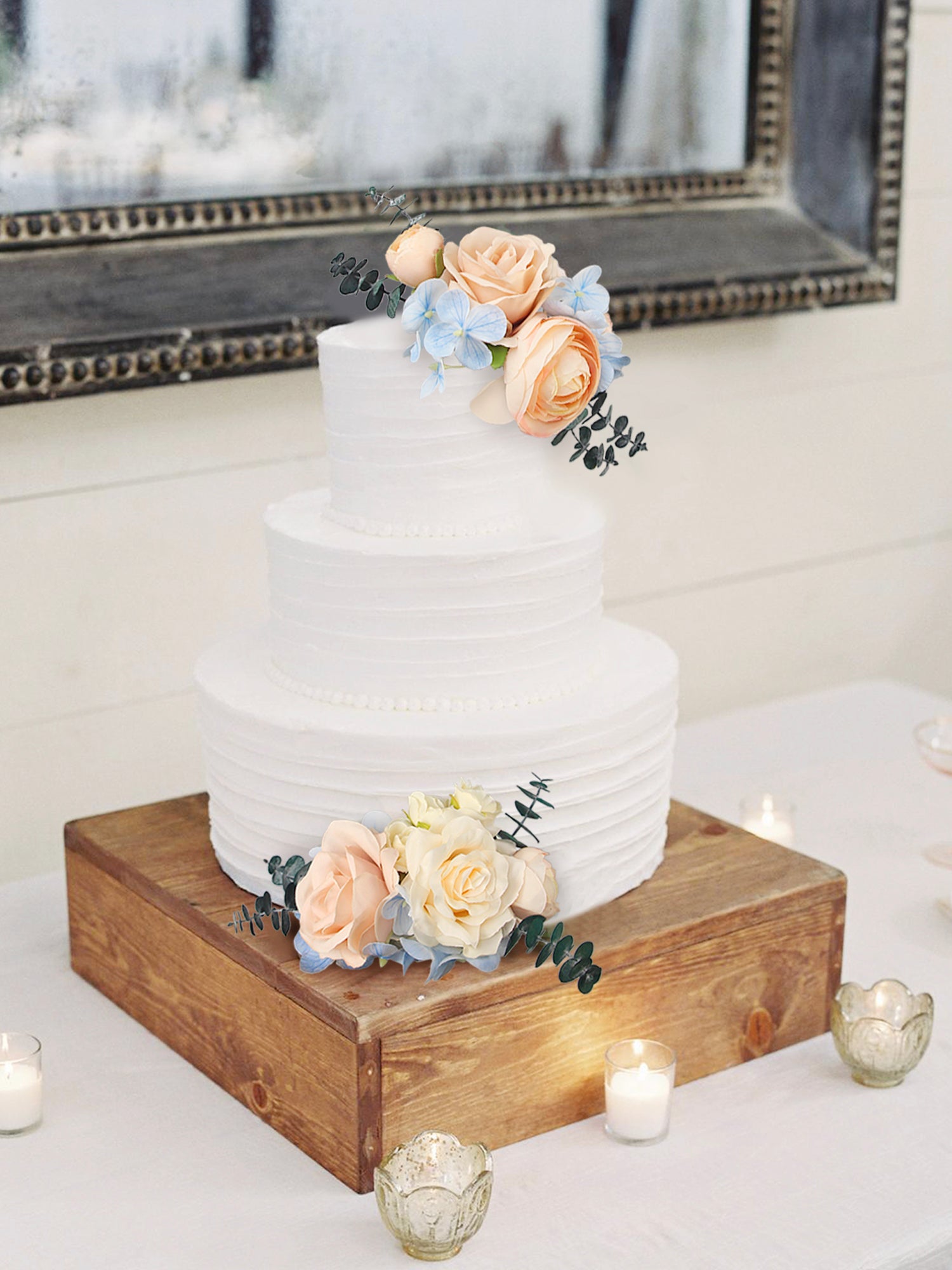 2Pcs Peach & Baby Blue Cake Topper Flowers Set