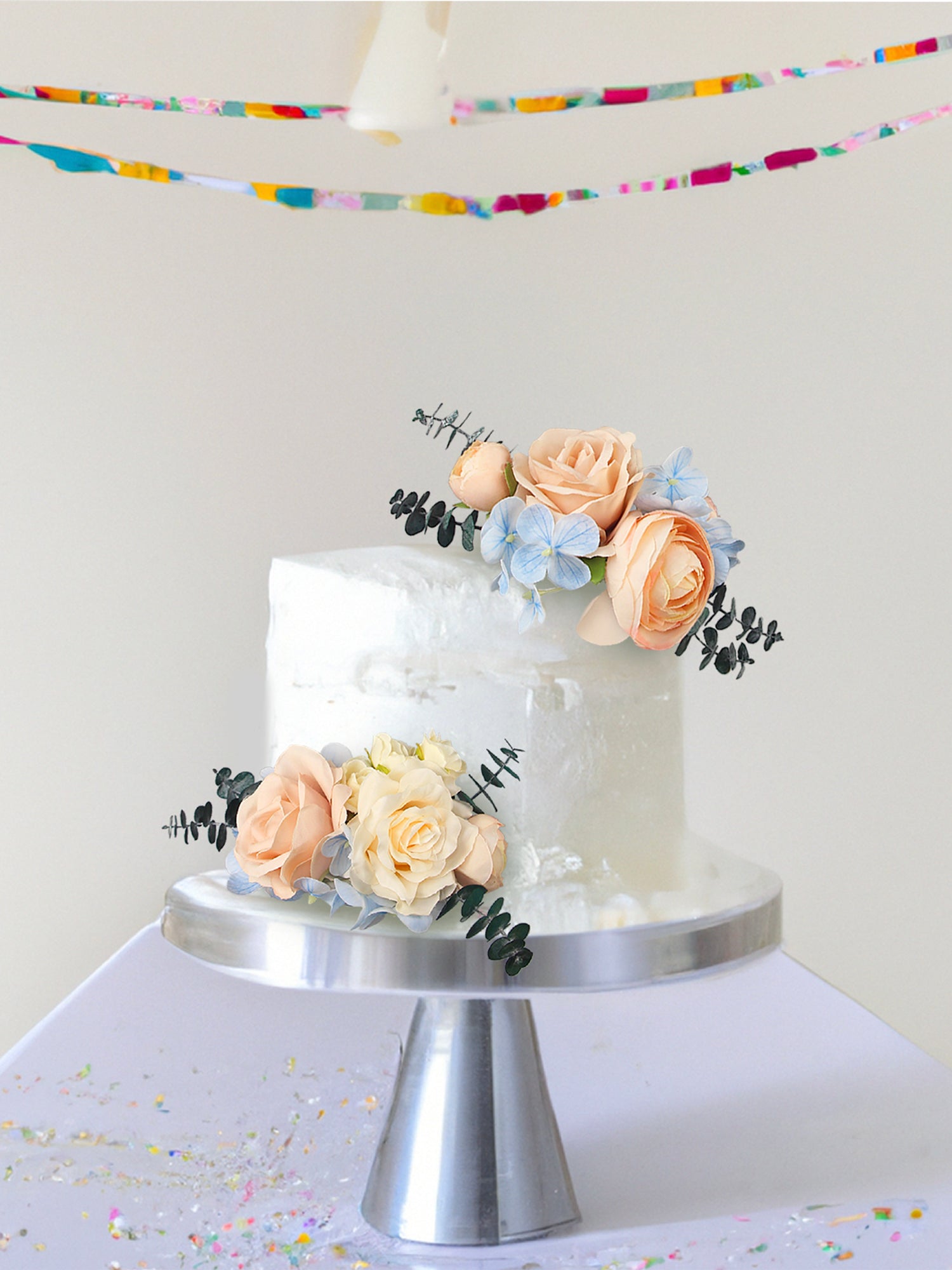 2Pcs Peach & Baby Blue Cake Topper Flowers Set