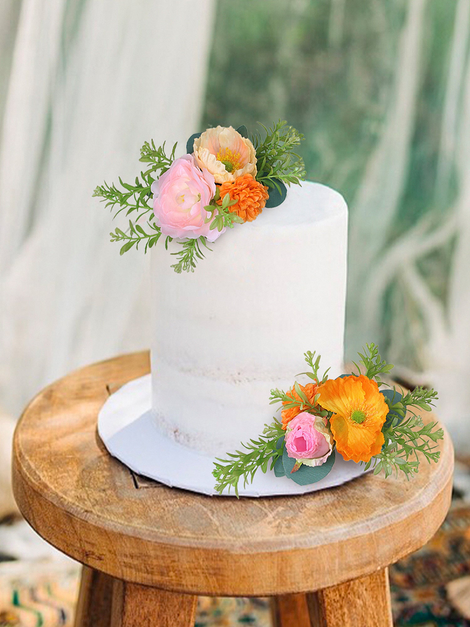 2Pcs Blush & Apricot Cake Topper Flowers Set - Rinlong Flower