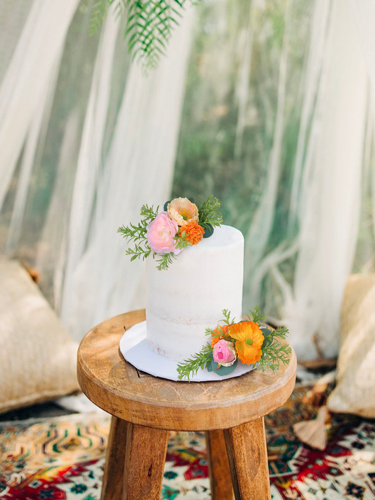 2Pcs Blush & Apricot Cake Flowers Set - Rinlong Flower