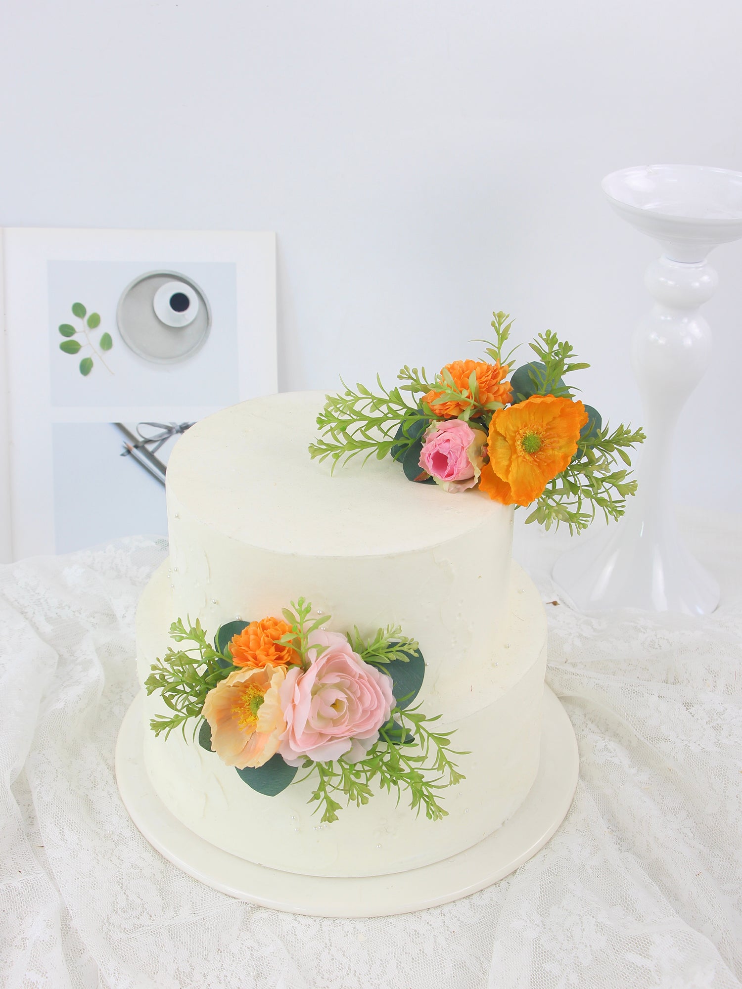 2Pcs Blush & Apricot Cake Topper Flowers Set - Rinlong Flower