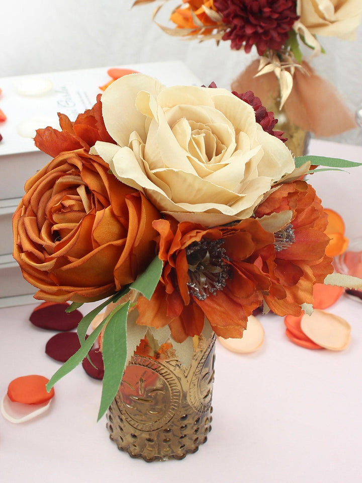 Set of 6 Burnt Orange Flower Centerpieces in Amber Vases - Rinlong Flower