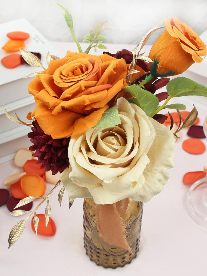 Set of 6 Burnt Orange Flower Centerpieces in Amber Vases - Rinlong Flower