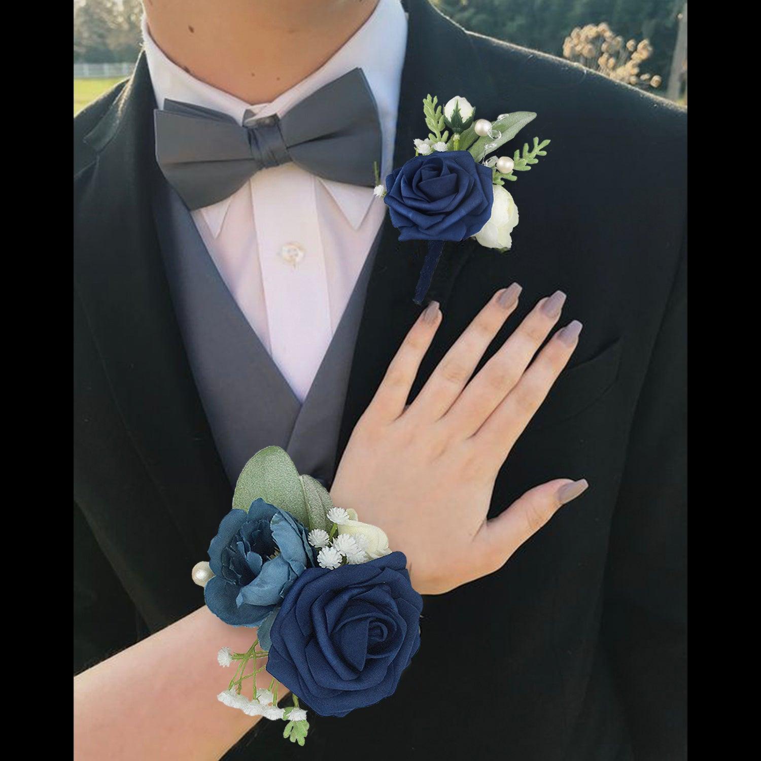 boutonniere for royal blue dress Royal Blue Wrist Corsage or Boutonniere Choose Your Ribbon Color