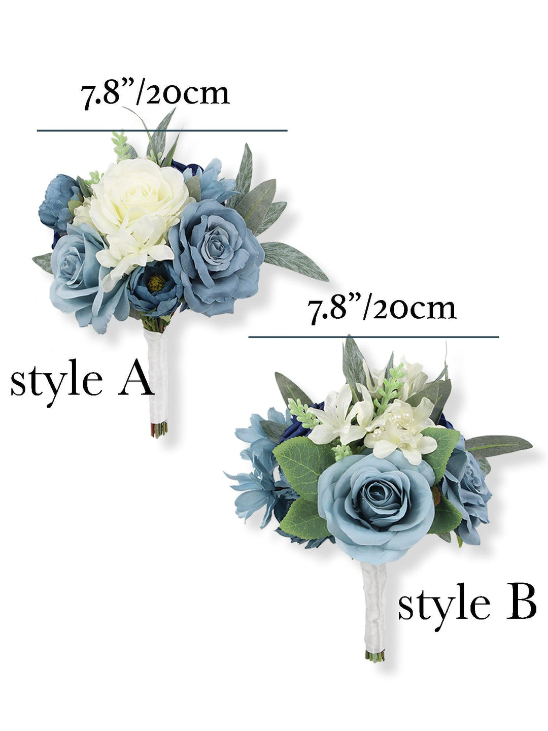 7.8 inch wide Dusty Blue Bridesmaid Bouquet