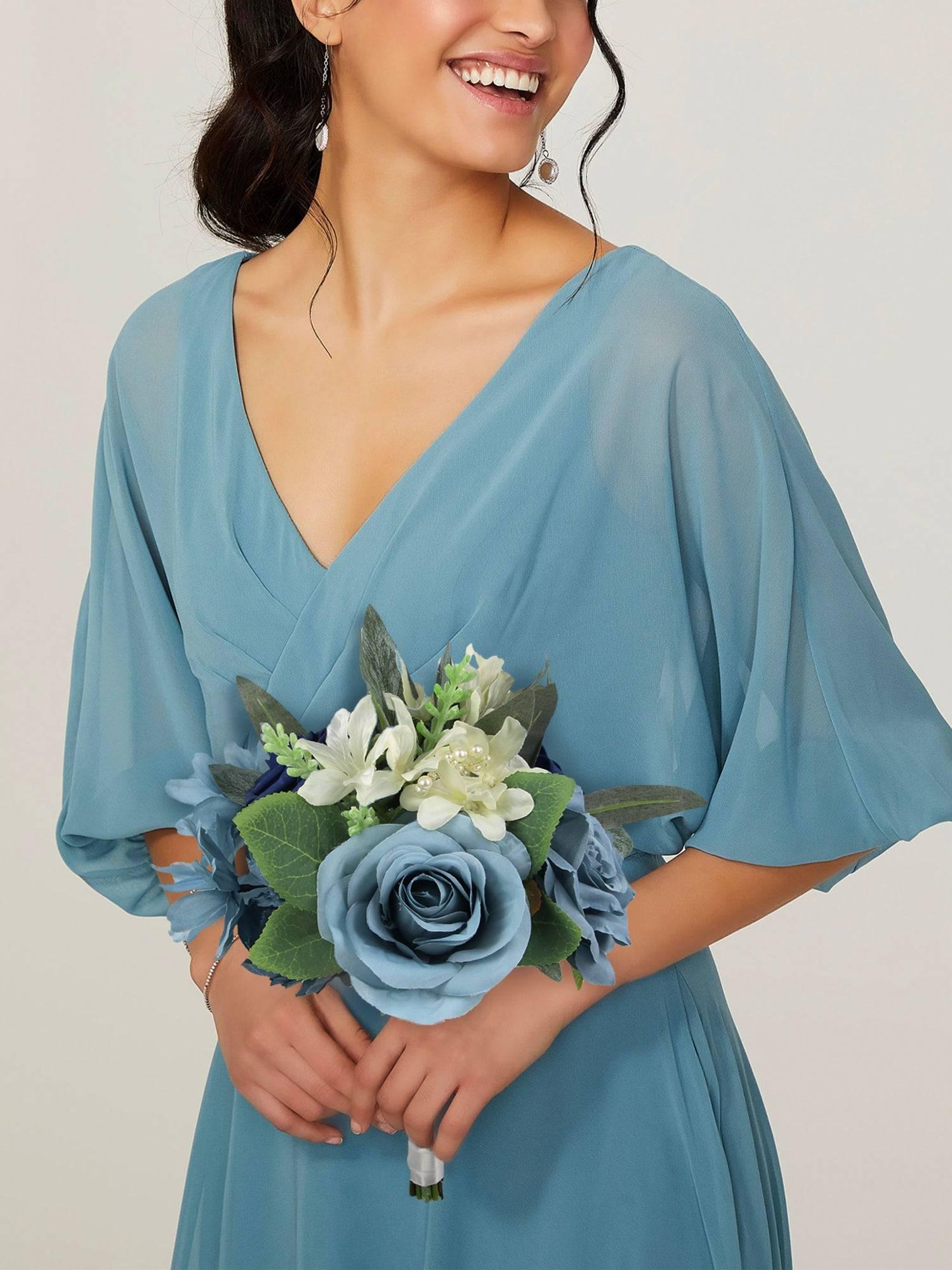 7.8 inch wide Dusty Blue Bridesmaid Bouquet - Rinlong Flower