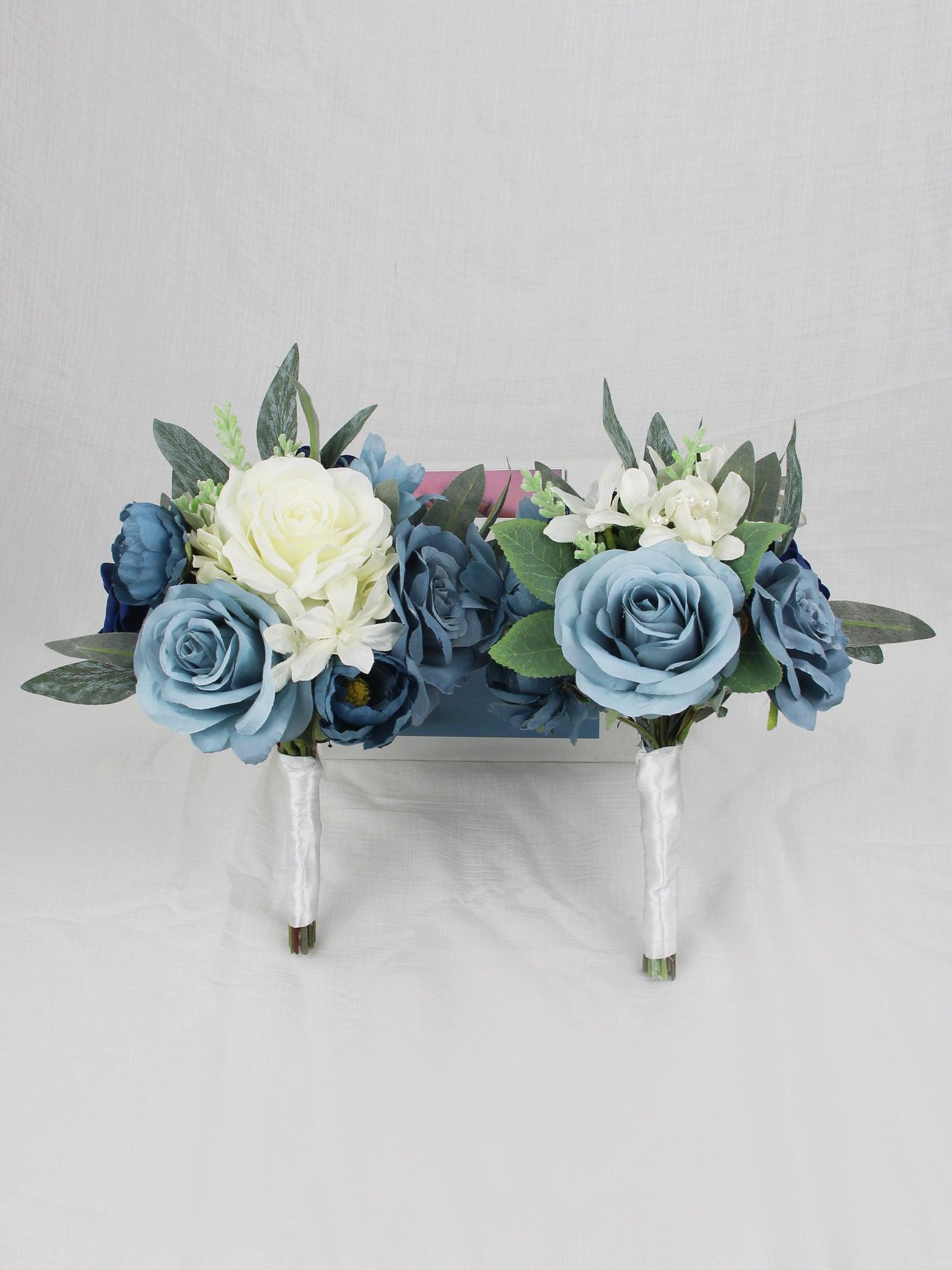 blue bridesmaid dresses what color flowers 7.8 inch wide Dusty Blue Bridesmaid Bouquet B