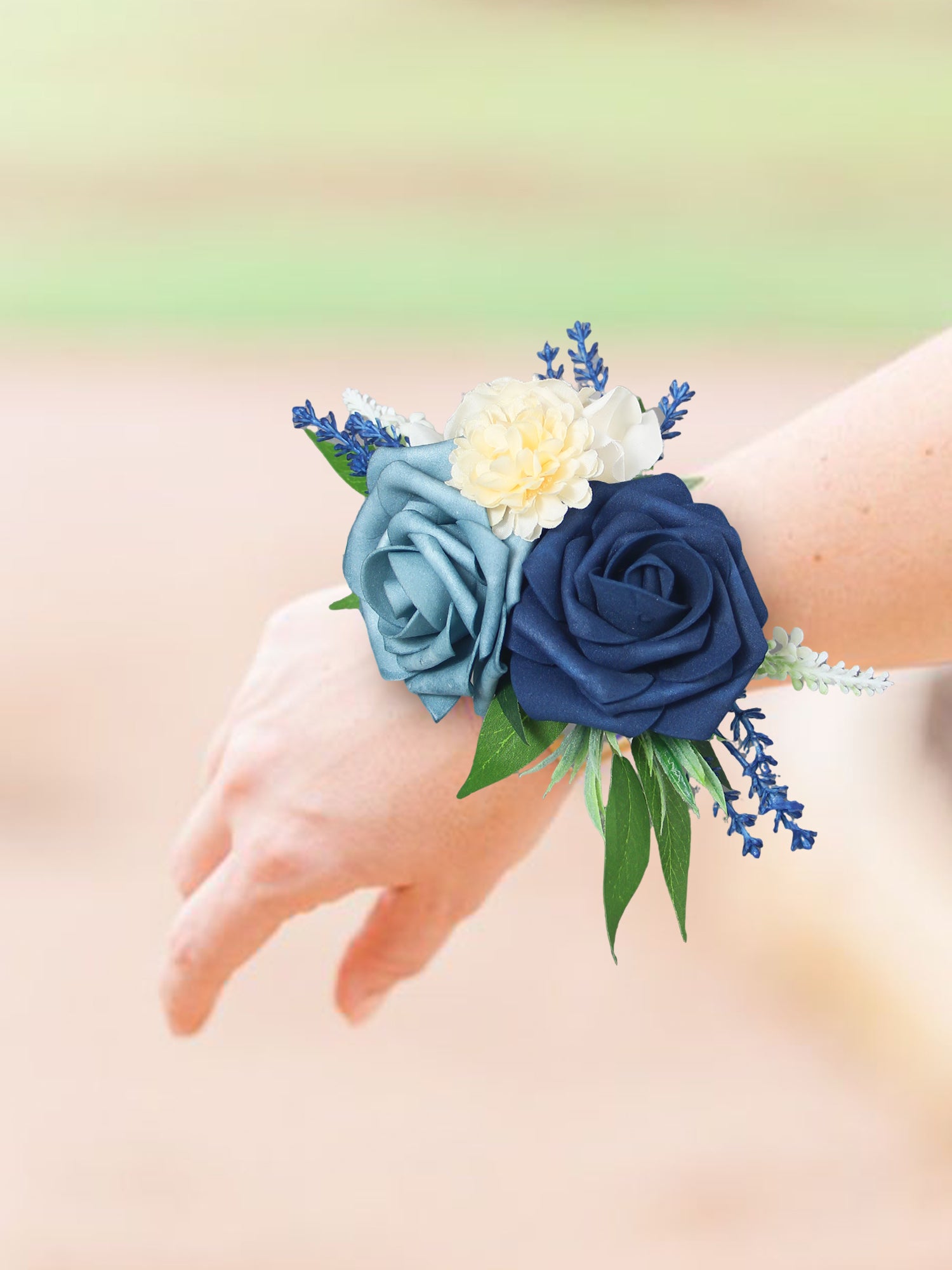 Navy Blue & Champagne Wrist Corsage - Rinlong Flower