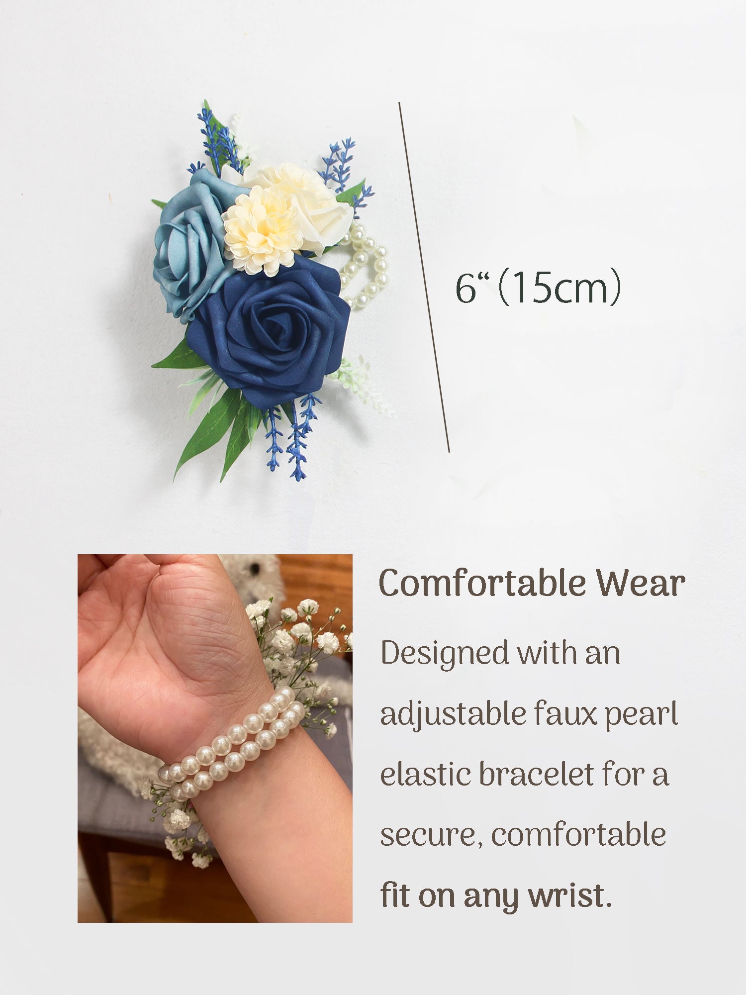 Navy Blue & Champagne Wrist Corsage - Rinlong Flower