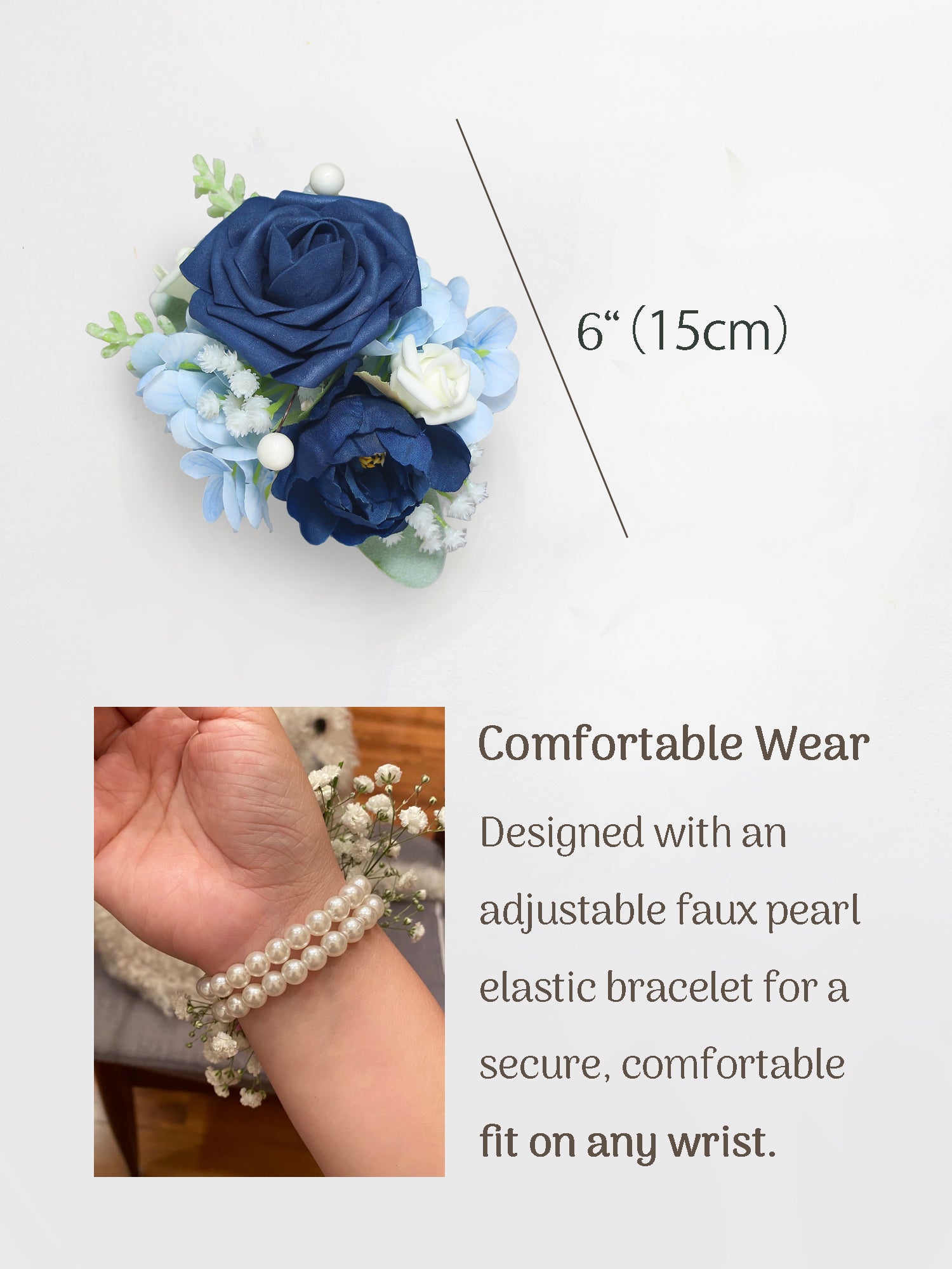 Navy Blue Rose & Hydrangea Wrist Corsage - Rinlong Flower