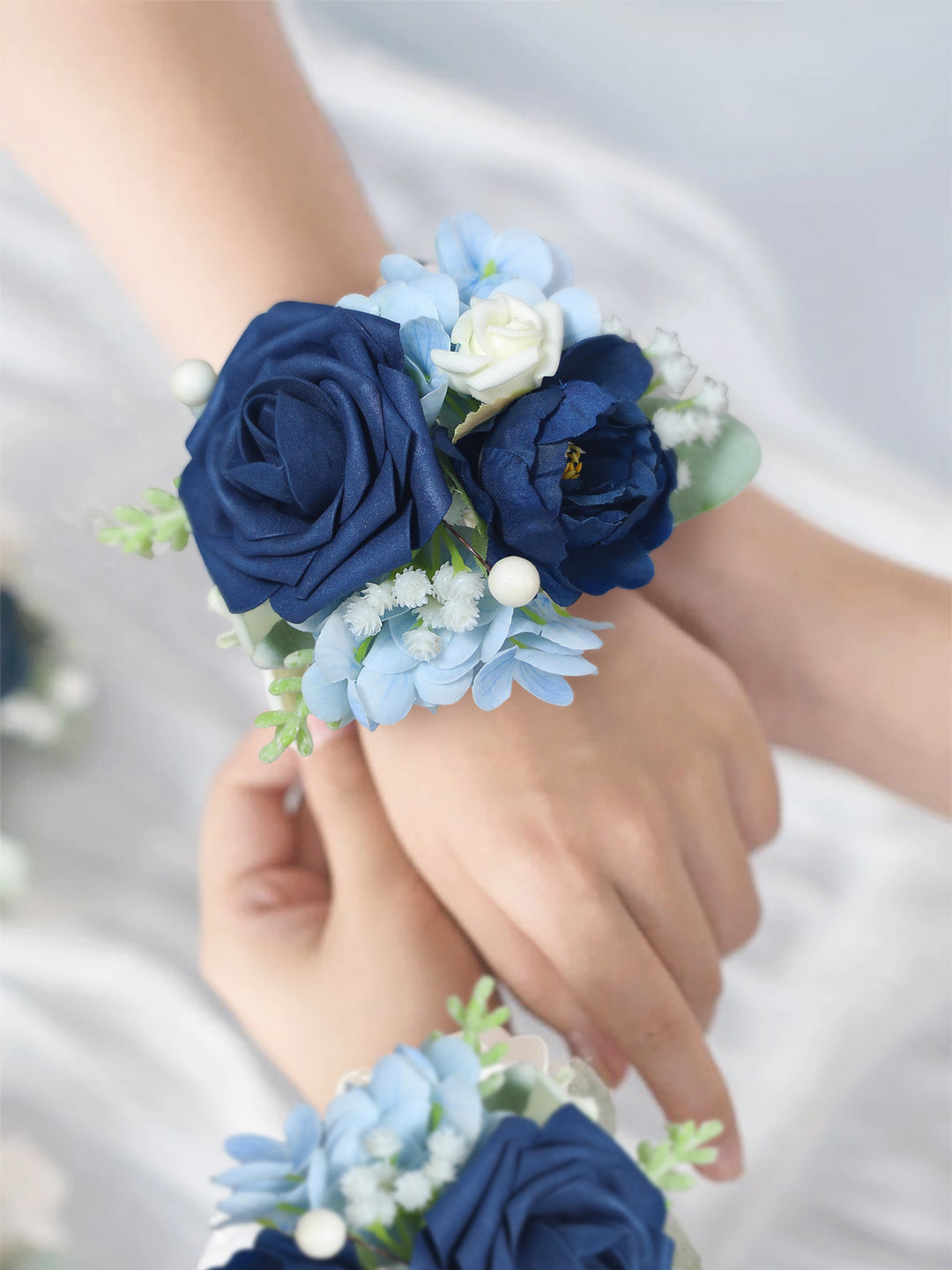 Navy Blue Rose & Hydrangea Wrist Corsage - Rinlong Flower