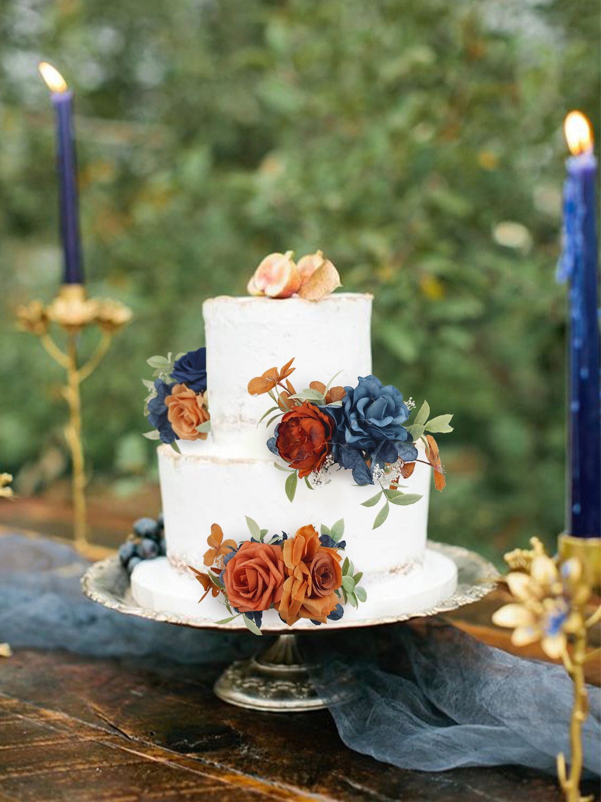3Pcs Navy Blue & Terracotta Cake Flowers - Rinlong Flower
