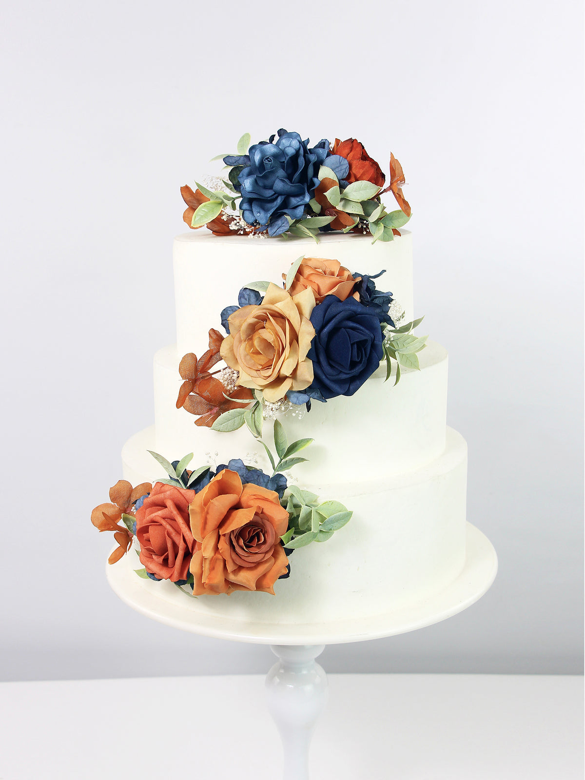 3Pcs Navy Blue & Terracotta Cake Flowers - Rinlong Flower