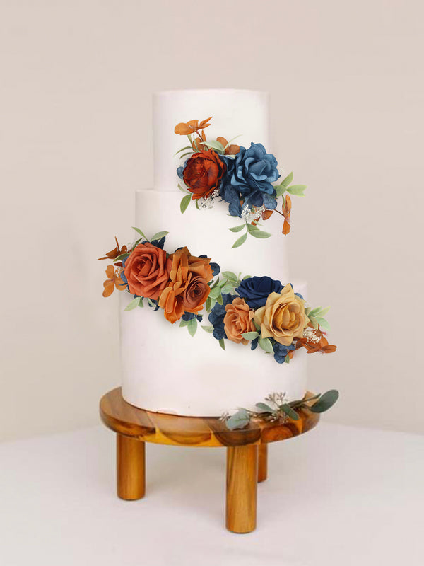 3Pcs Navy Blue & Terracotta Cake Flowers - Rinlong Flower