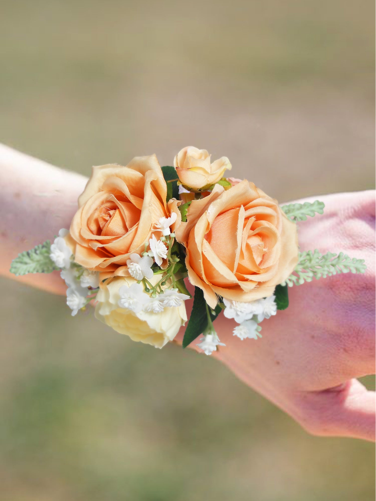 Peach & Champagne Wrist Corsage - Rinlong Flower