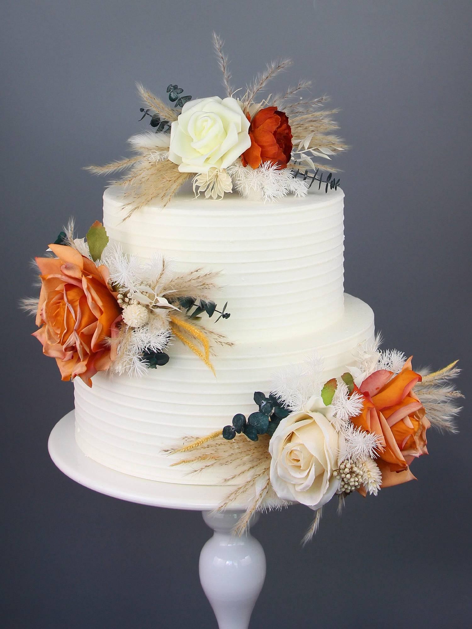 3Pcs Terracotta & Beige Cake Decorating Flowers Set - Rinlong Flower