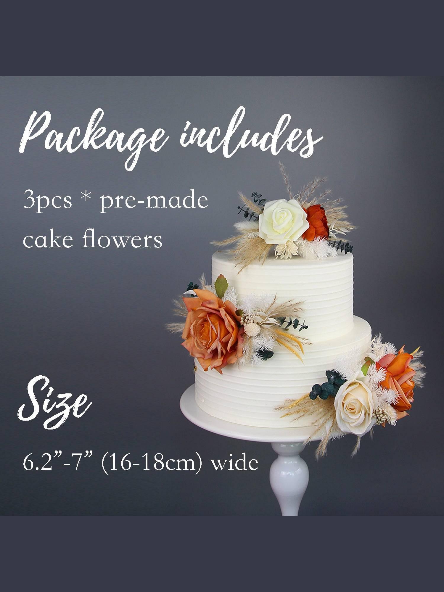 3Pcs Terracotta & Beige Cake Decorating Flowers Set - Rinlong Flower