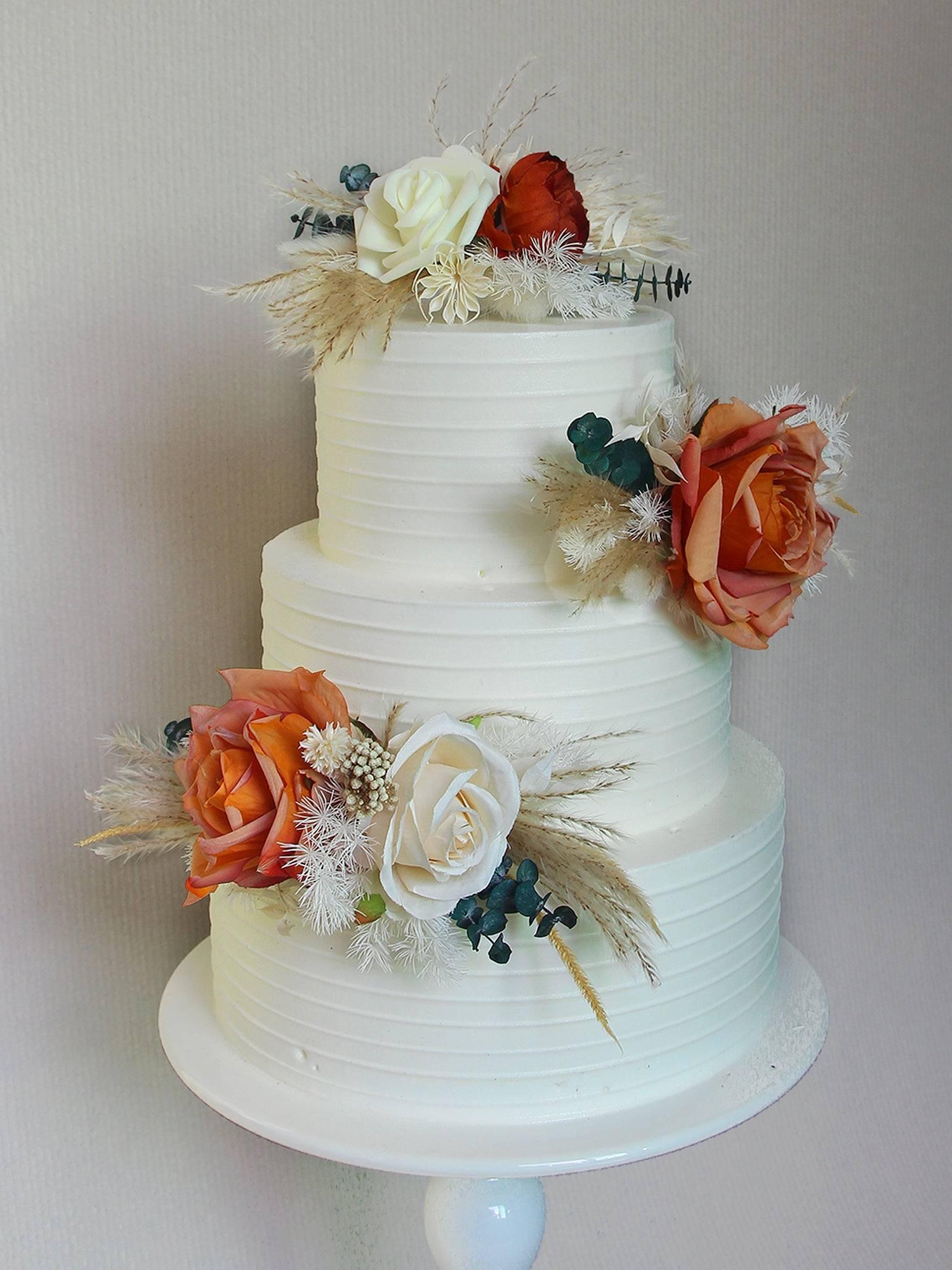 Boho Cake Decorations Flower Cake Toppers Pampas Grass Cake Topper For Wedding Bridal Baby Shower Birthday Party Supplies (Apricot Pink White