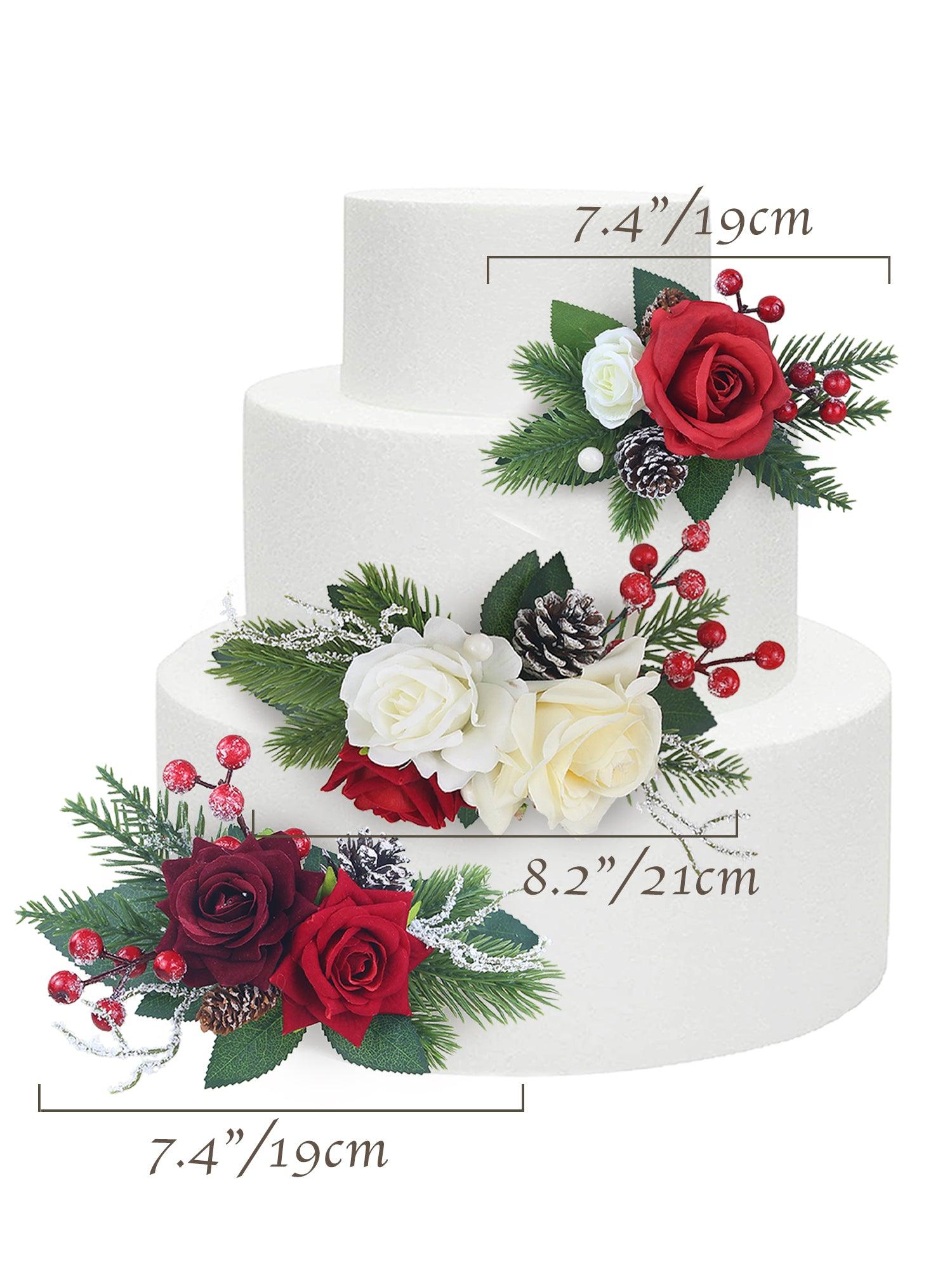 3Pcs Christmas Burgundy & Green Cake Flowers Set - Rinlong Flower