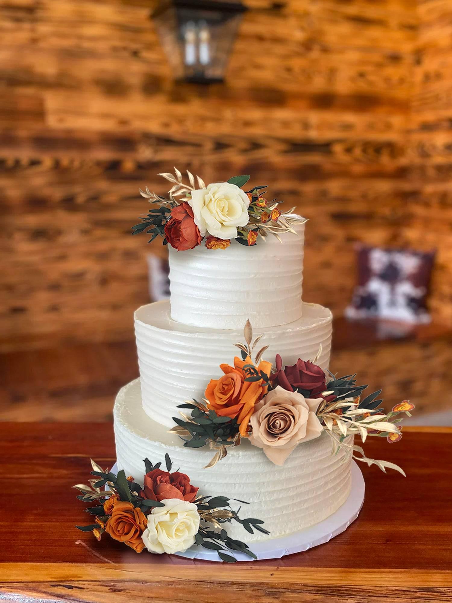 Burnt Orange Roses Faux Burnt Orange Ivory Fall Cake Topper