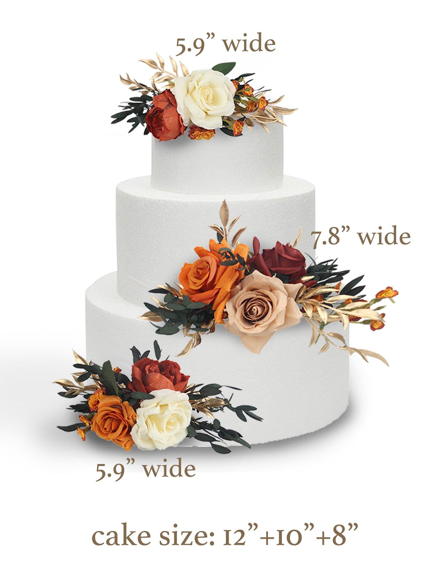 3Pcs Burnt Orange & Gold Cake Decorating Flowers Set - Rinlong Flower