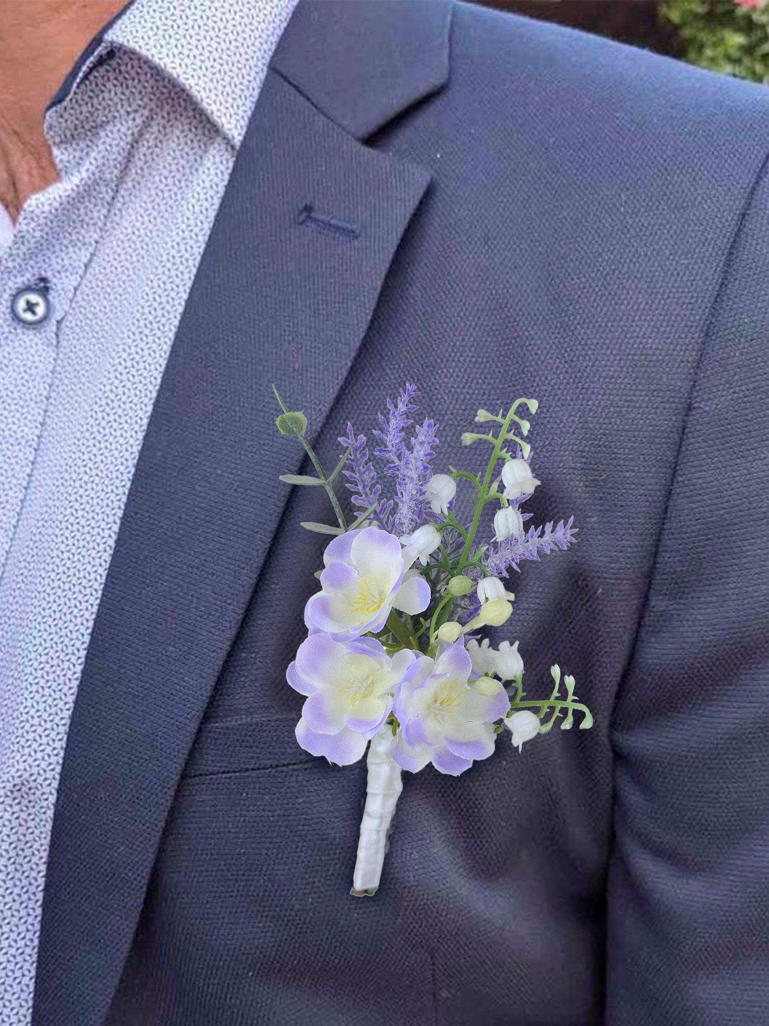 6Pcs Lavender Purple Boutonnieres - Rinlong Flower