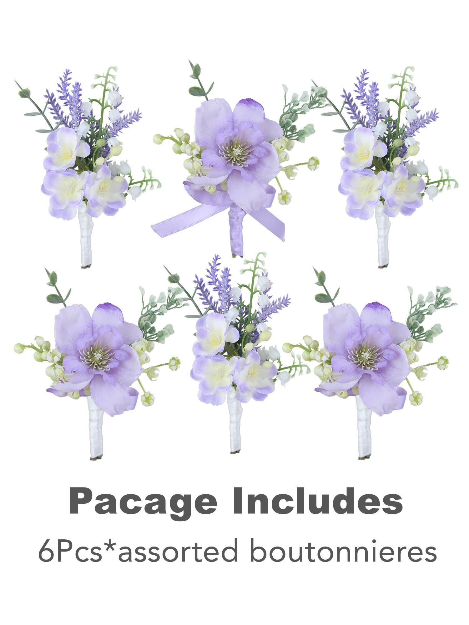 6Pcs Lavender Purple Boutonnieres - Rinlong Flower
