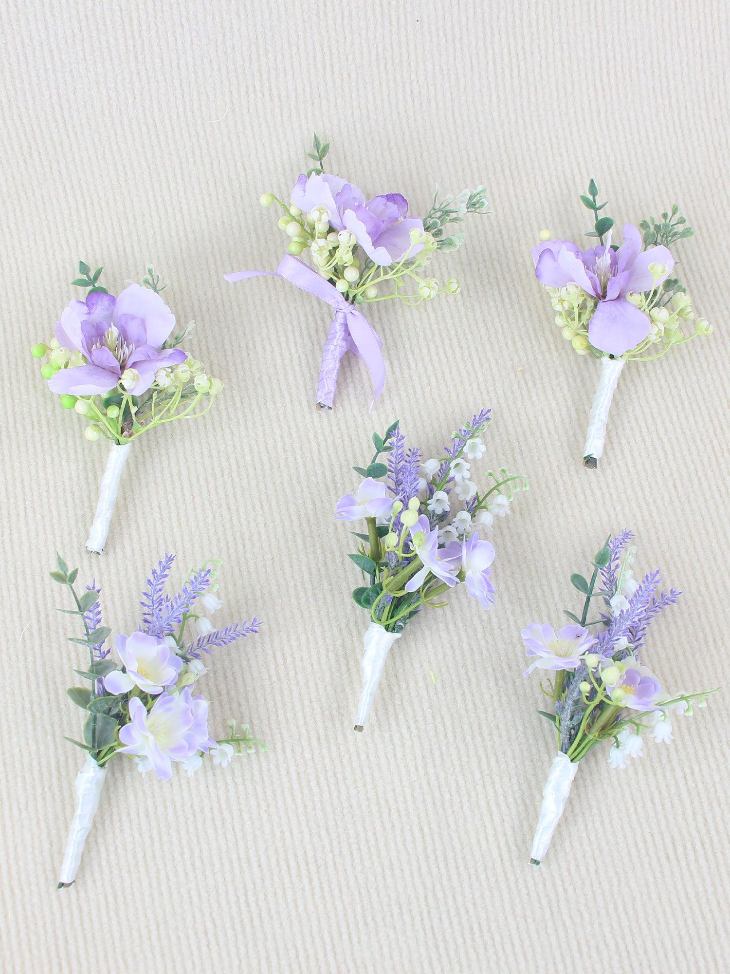 6Pcs Lavender Purple Boutonnieres - Rinlong Flower