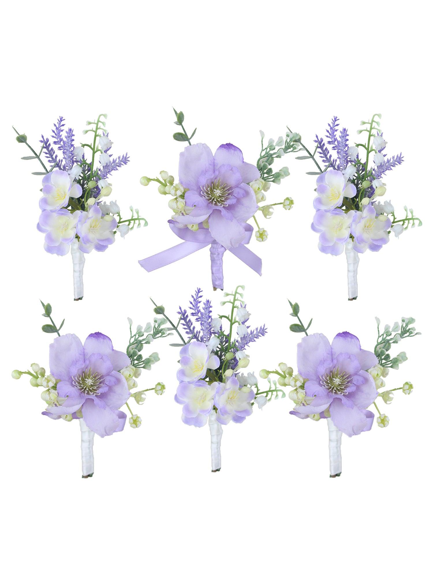 6Pcs Lavender Purple Boutonnieres - Rinlong Flower