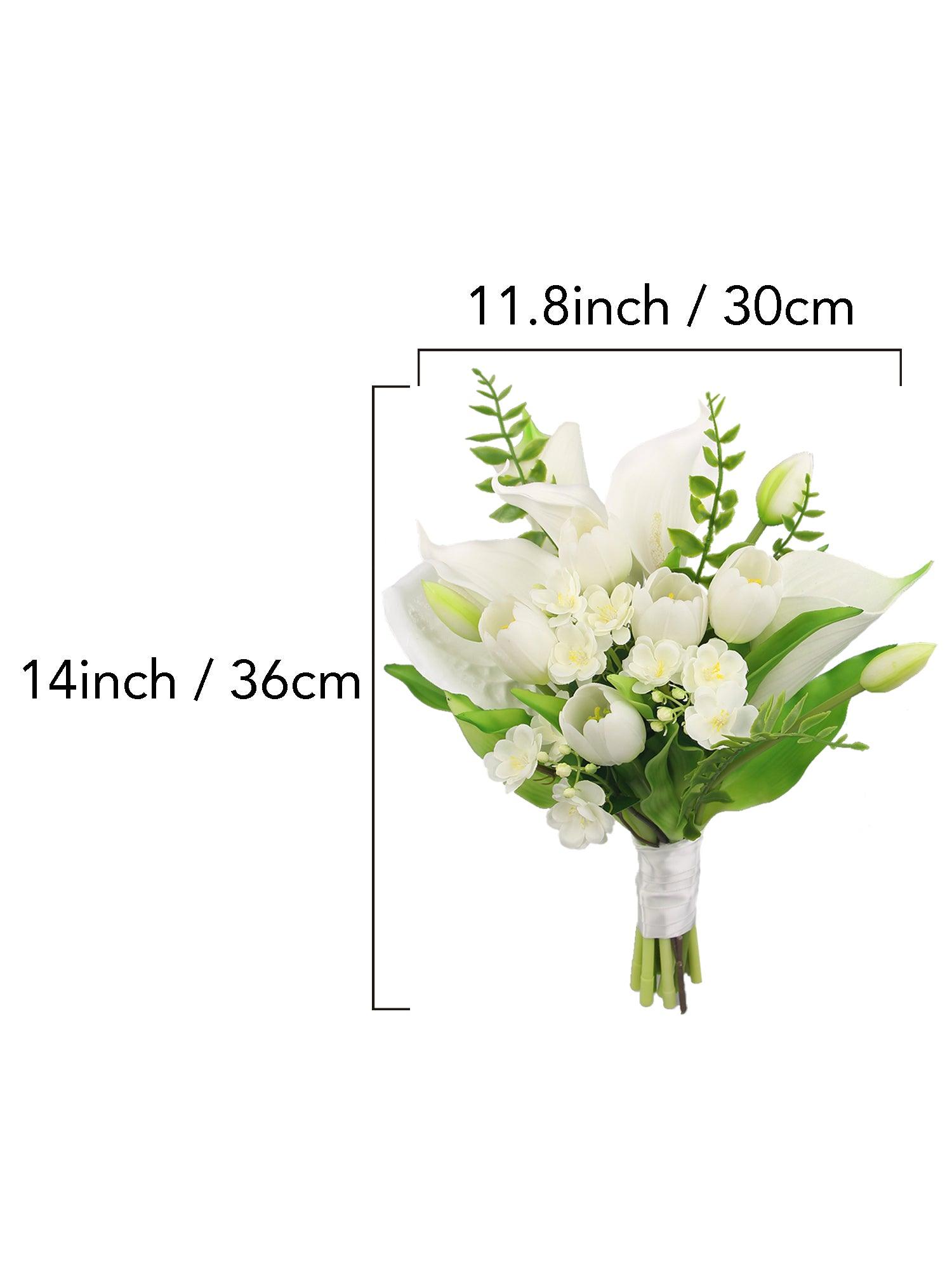 11.8 inch wide White Tulips & Calla Lily Bridal Bouquet - Rinlong Flower