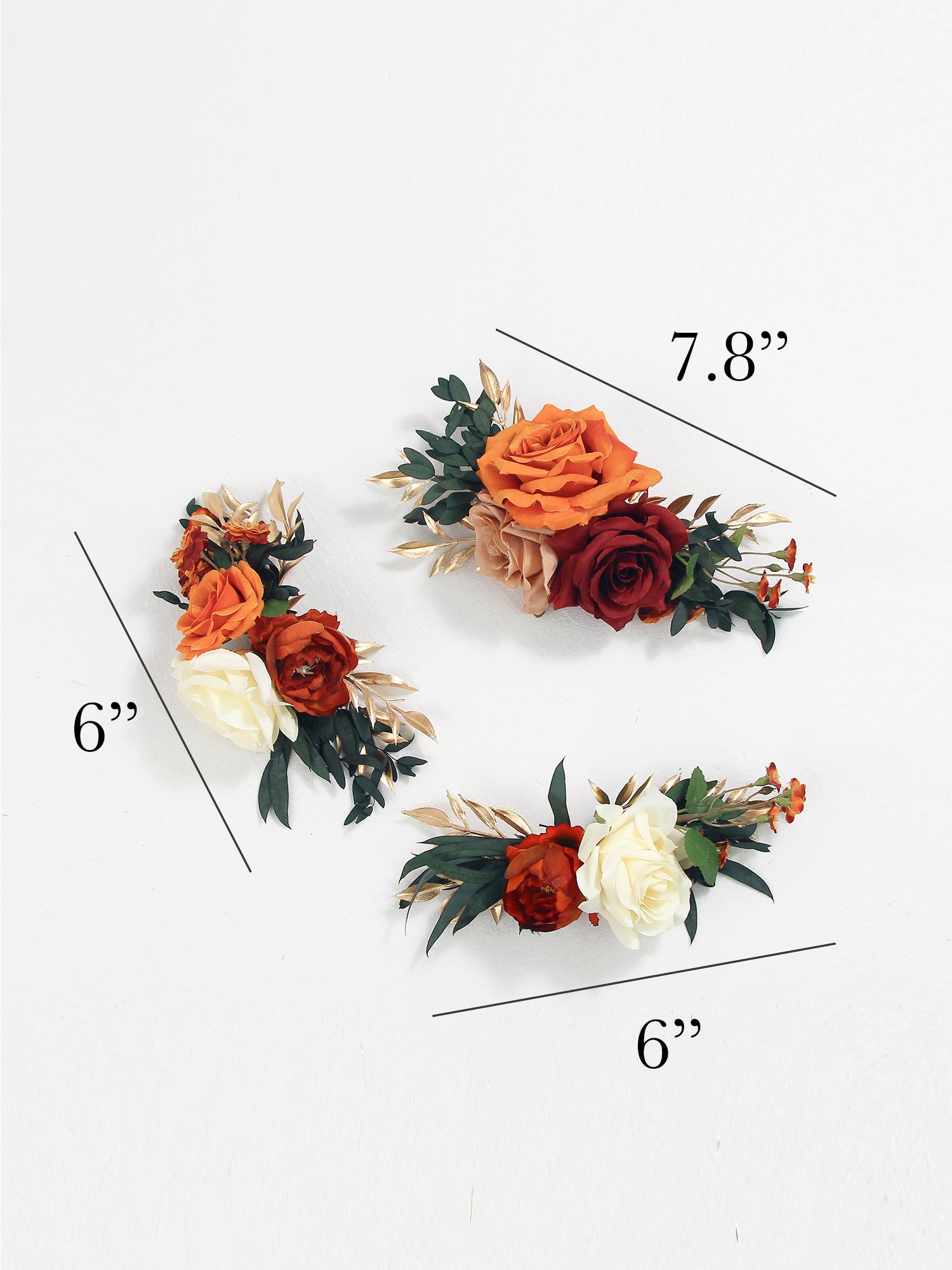 3Pcs Burnt Orange & Gold Cake Flowers Set - Rinlong Flower