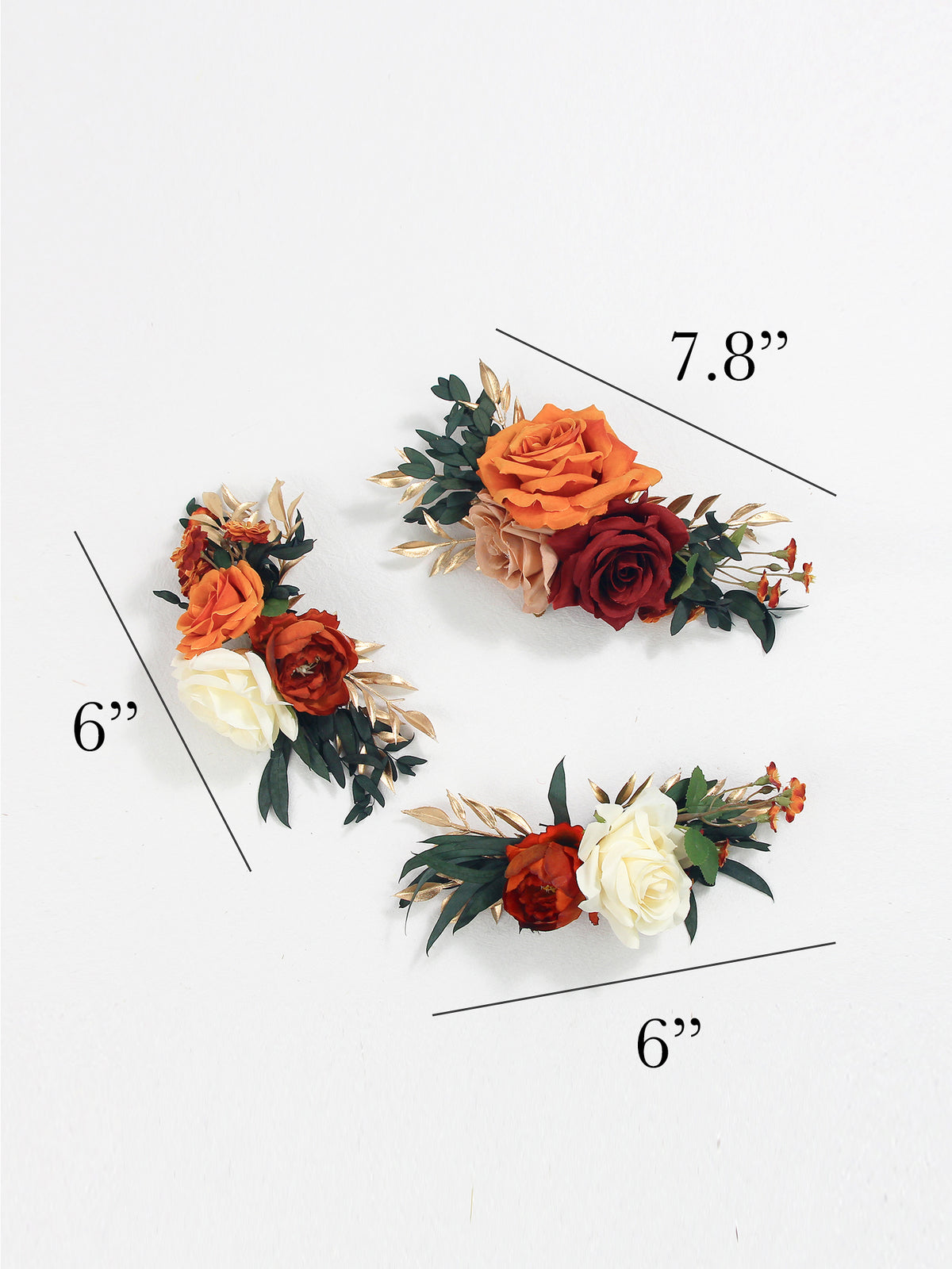 3Pcs Burnt Orange & Gold Cake Flowers Set - Rinlong Flower
