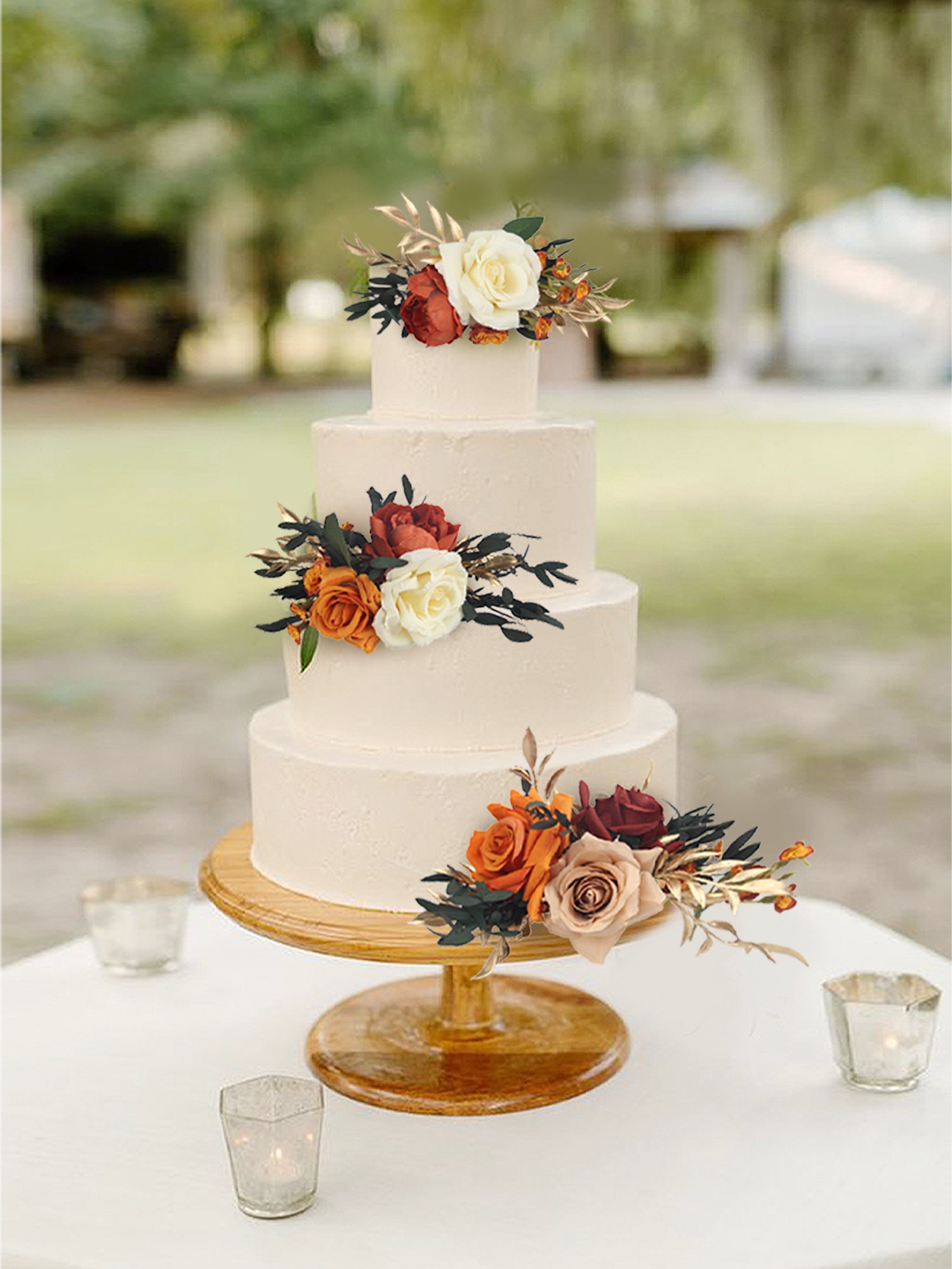 3Pcs Burnt Orange & Gold Cake Decorating Flowers Set - Rinlong Flower