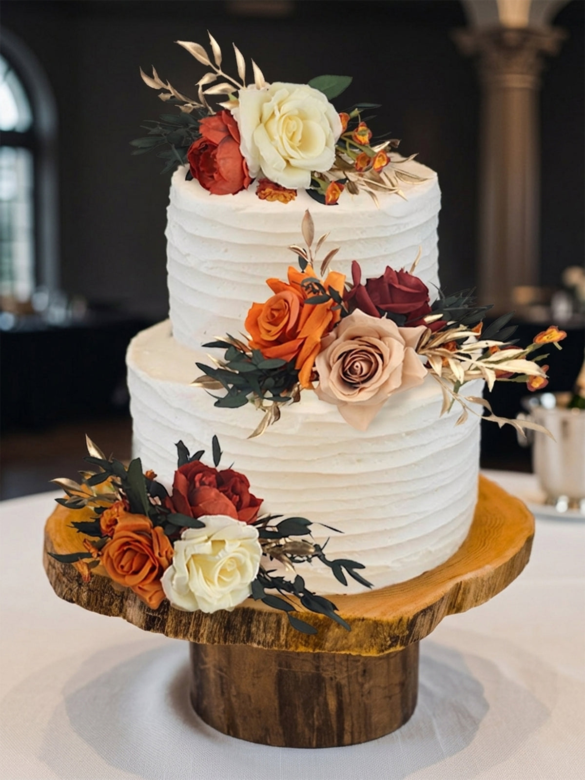 3Pcs Burnt Orange & Gold Cake Flowers Set - Rinlong Flower