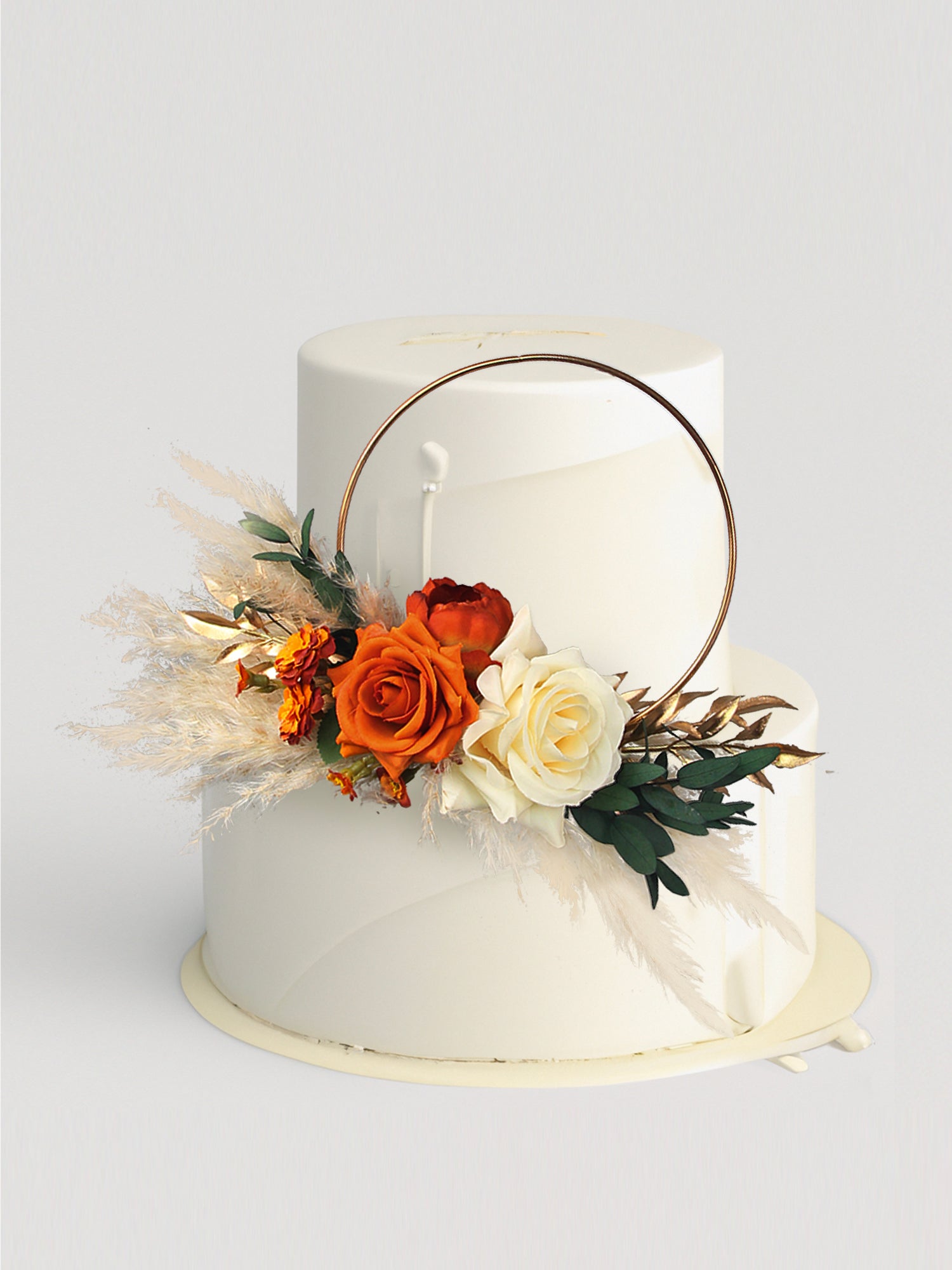 Terracotta & Cream White Floral Wreath Cake Topper - Rinlong Flower