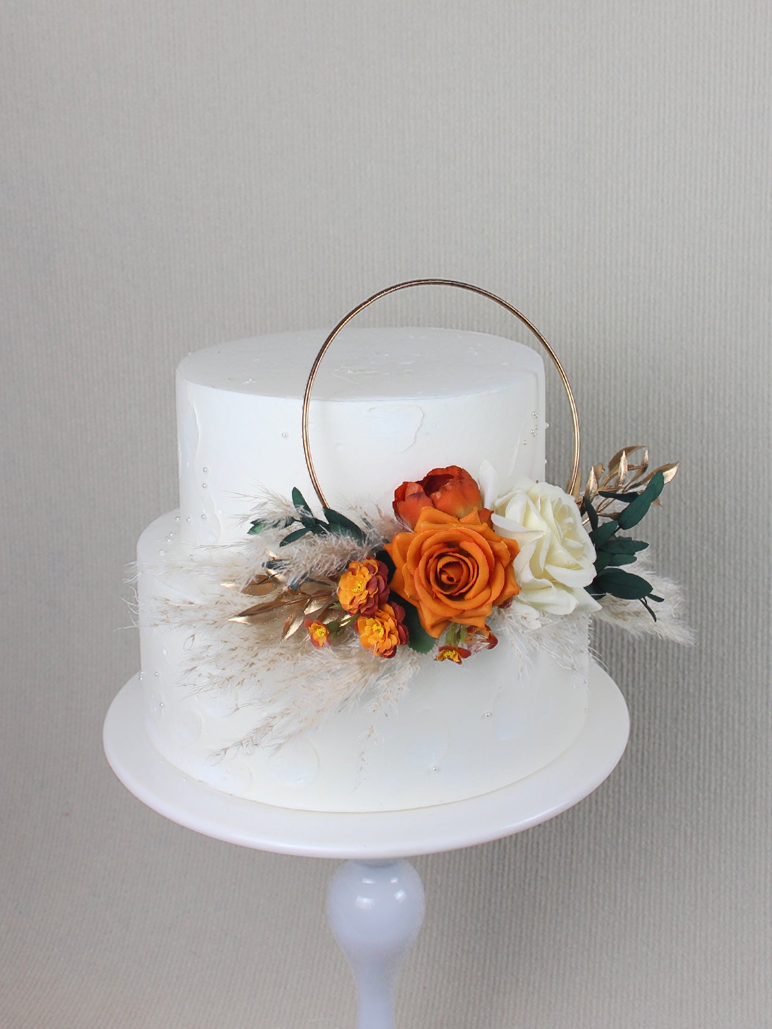 Terracotta & Cream White Floral Wreath Cake Topper - Rinlong Flower