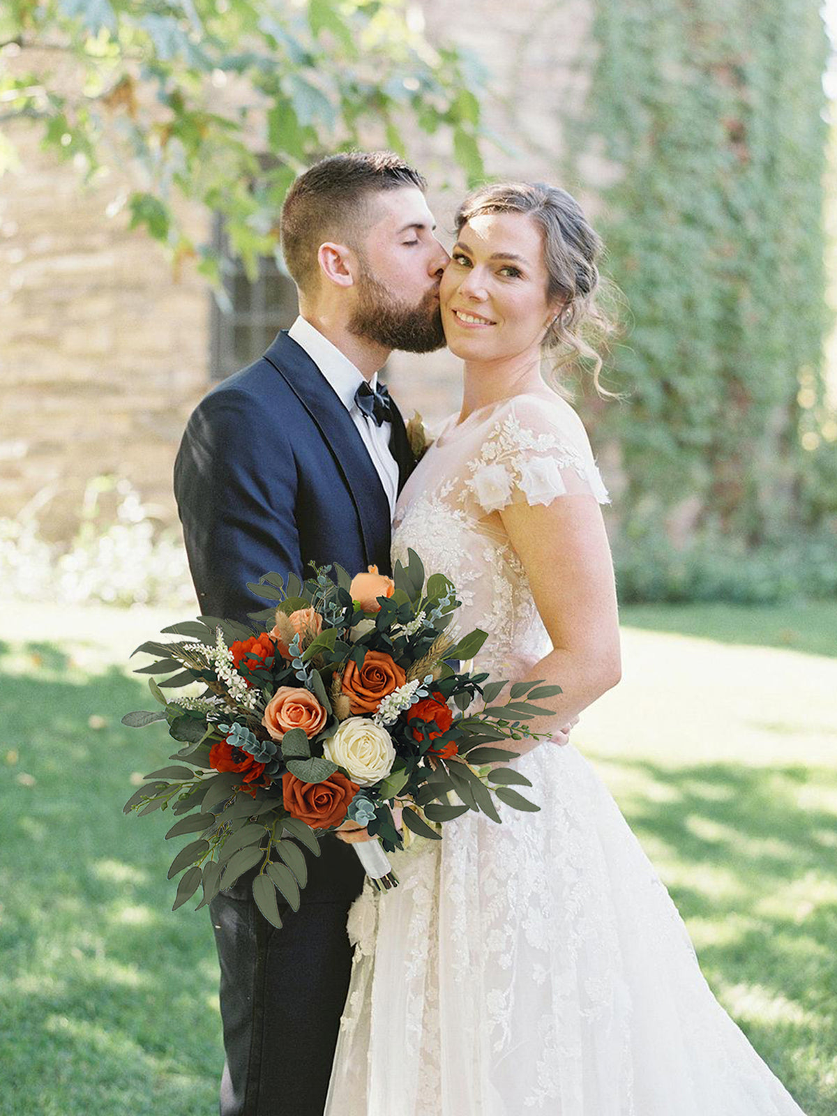 15.7 inch wide Burnt Orange Bridal Bouquet - Rinlong Flower