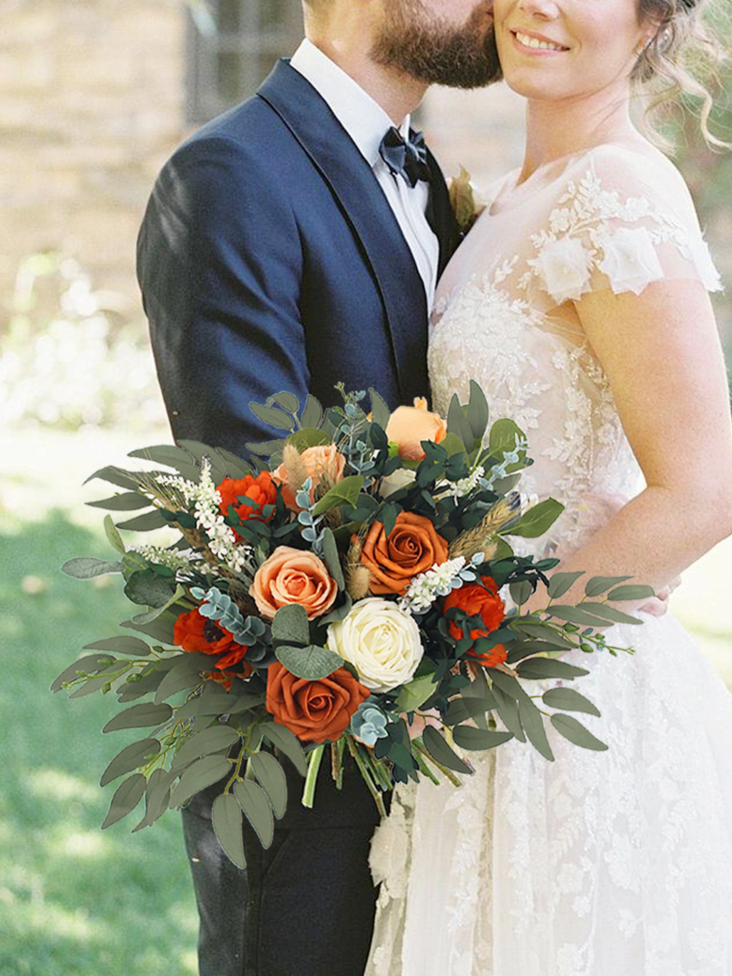 15.7 inch wide Burnt Orange Bridal Bouquet